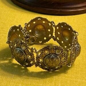 Vtg Art Deco Gold Silver Bracelet, Detailed floral etched design approx. 1960’s